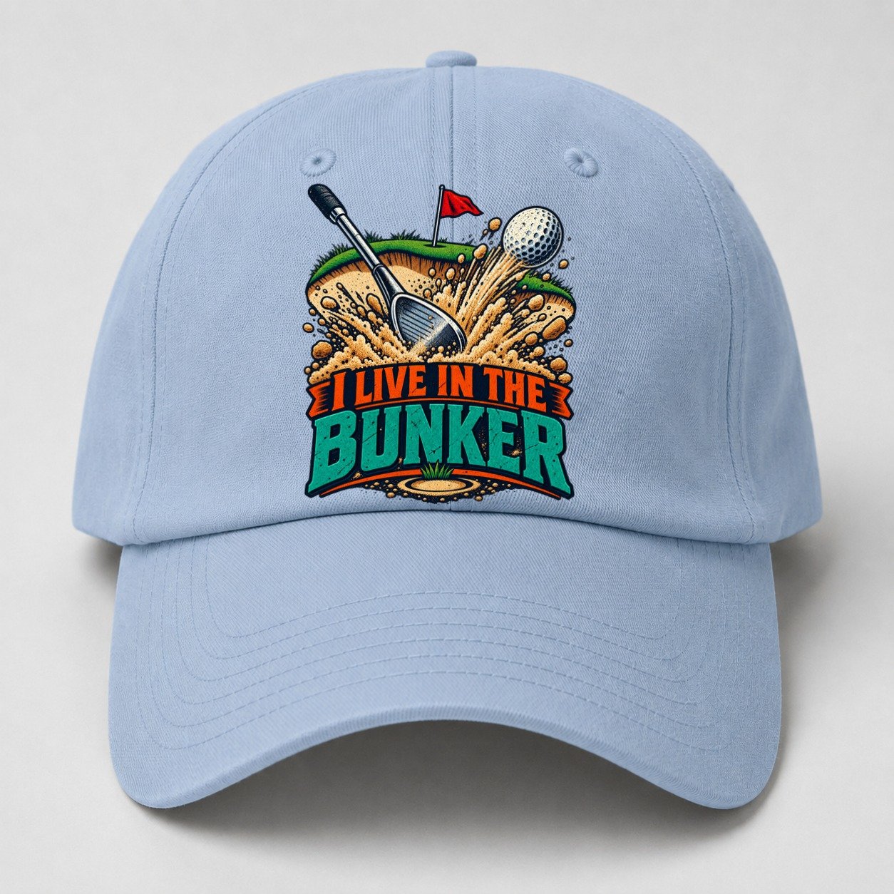 I Live In The Bunker Golf Life Baseball Cap – Light Blue