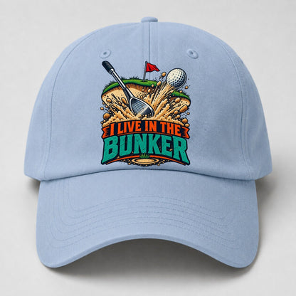 I Live In The Bunker Golf Life Baseball Cap – Light Blue