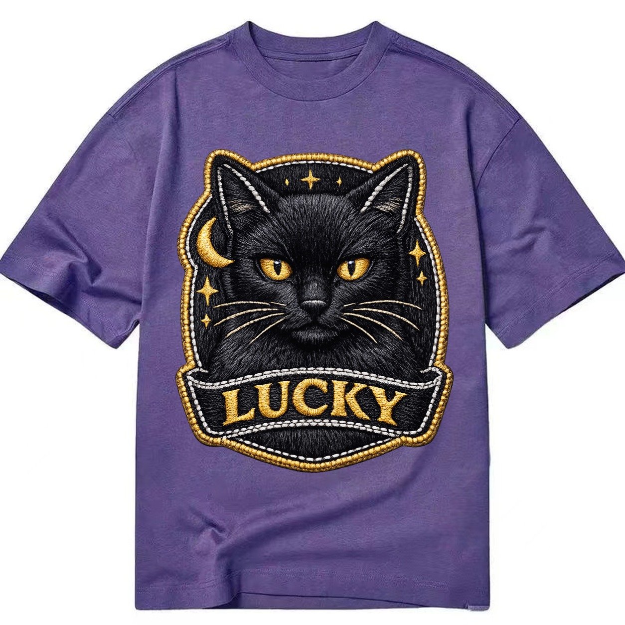 Lucky Black Cat Badge 064dd1 Classic T-shirt – Purple