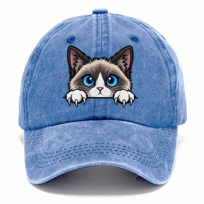 Snowshoe Cat Peeking Peeking Cats Classic Cap – Summer Sky