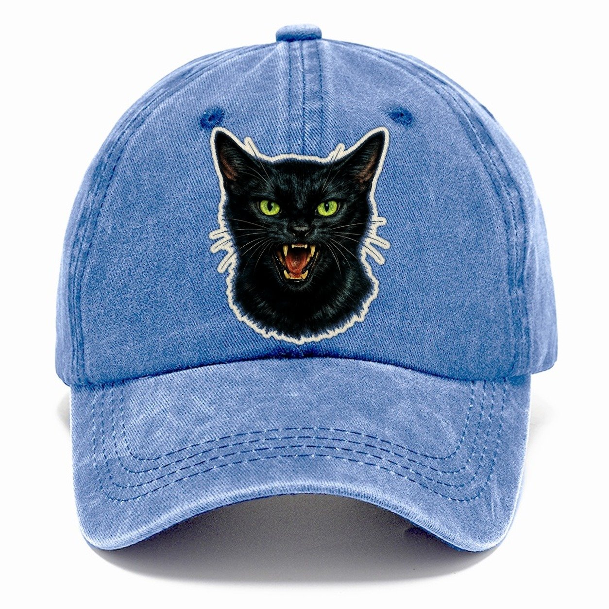 Hissing Green Eyed Black Cat Classic Cap – Summer Sky