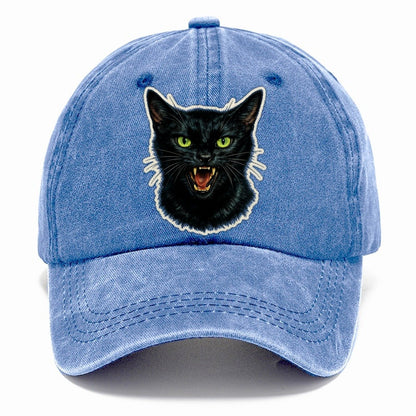 Hissing Green Eyed Black Cat Classic Cap – Summer Sky