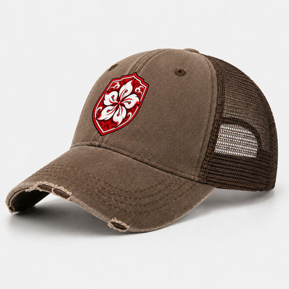 Hong Kong Minimal Emblem Country Logos Washed Trucker Hat – Coffee
