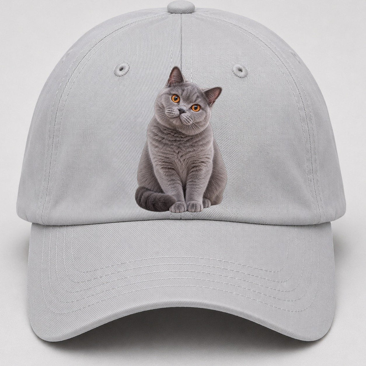 British Shorthair Seated Portrait Realistic Cat Portrait Baseball Cap – Light Gray