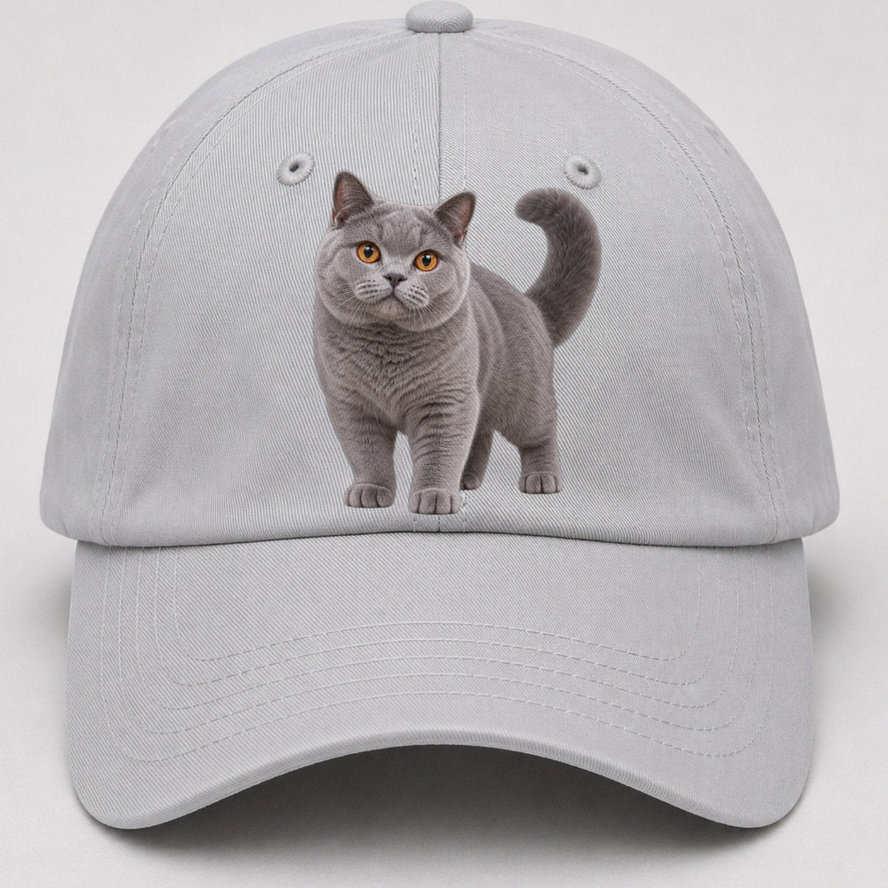 British Shorthair Standing Three Quarter Realistic Cat Portrait Baseball Cap – Light Gray