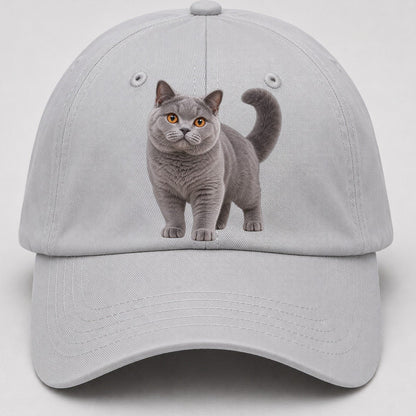 British Shorthair Standing Three Quarter Realistic Cat Portrait Baseball Cap – Light Gray