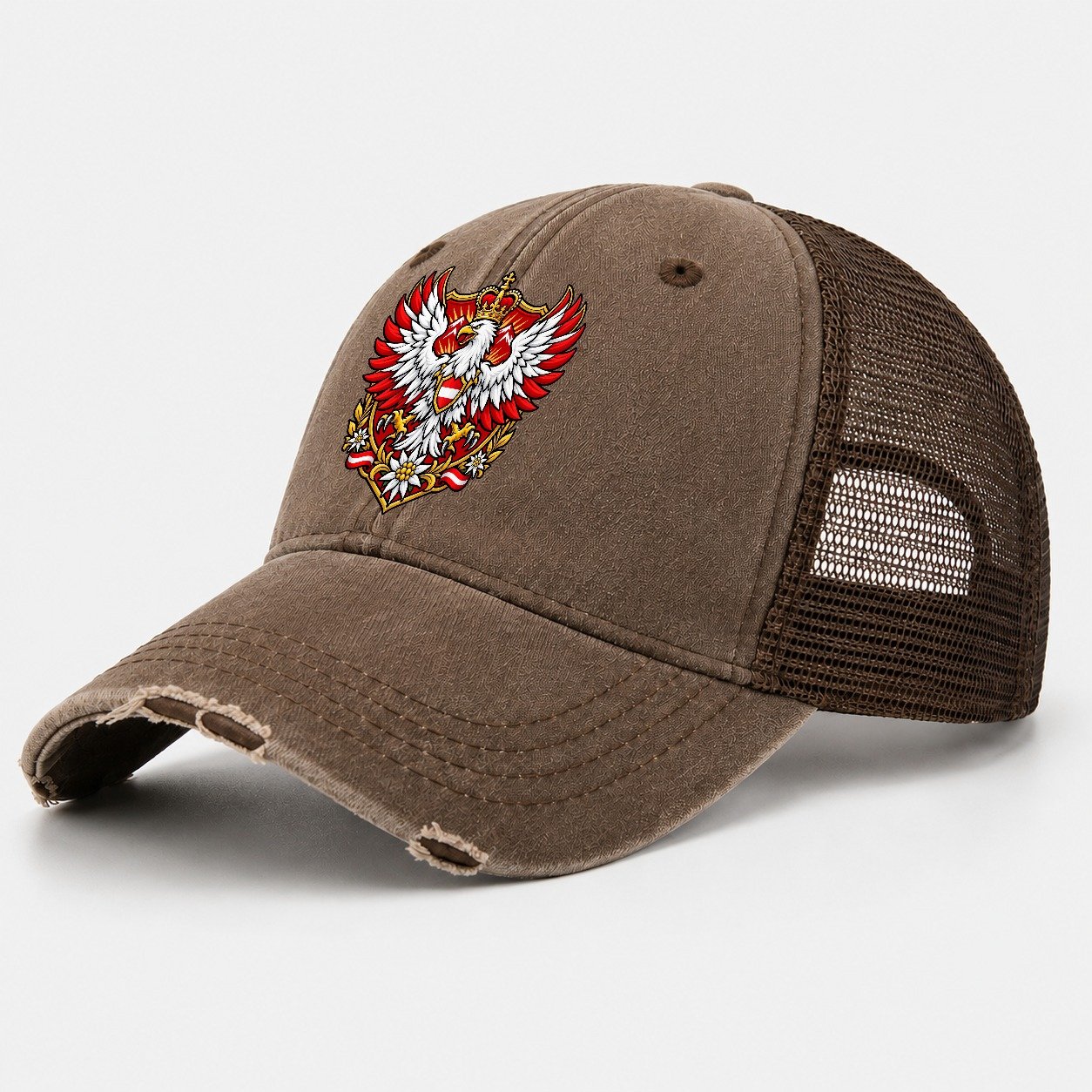 Austria Heraldic Crest Country Logos Washed Trucker Hat – Coffee