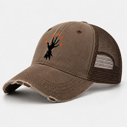 Spellcasting Hand With Sparks Witch Magic Washed Trucker Hat – Coffee