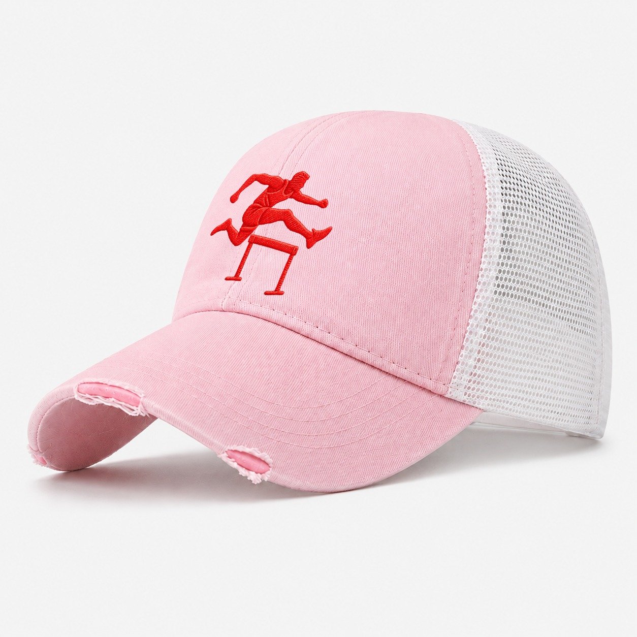 Hurdler Trail Leg Cut Micro Motion Mark Washed Trucker Hat – Light Pink