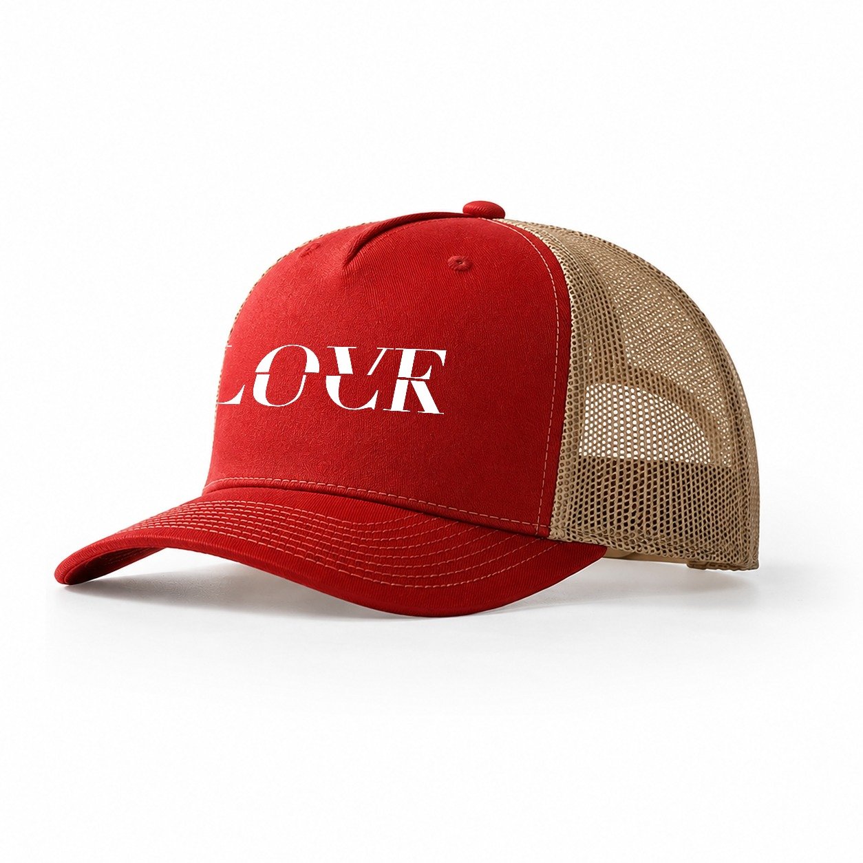 Love Luck Split Feelings Trucker Hat – Red Khaki
