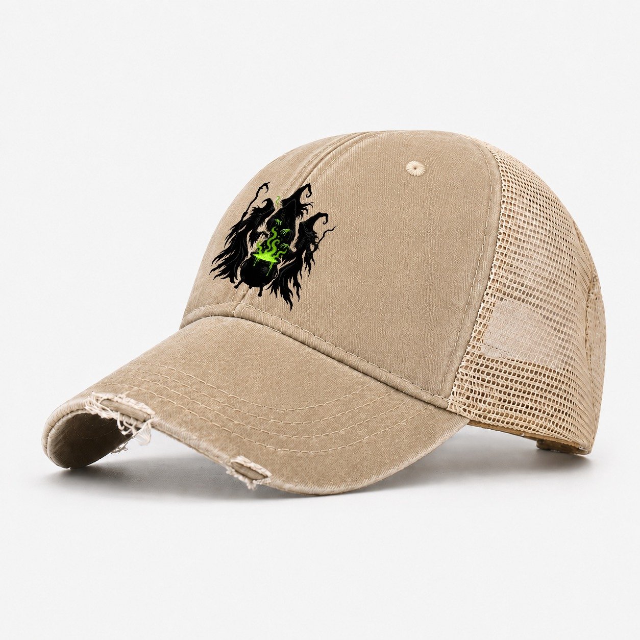 Three Weird Sisters Witch Magic Washed Trucker Hat – Khaki