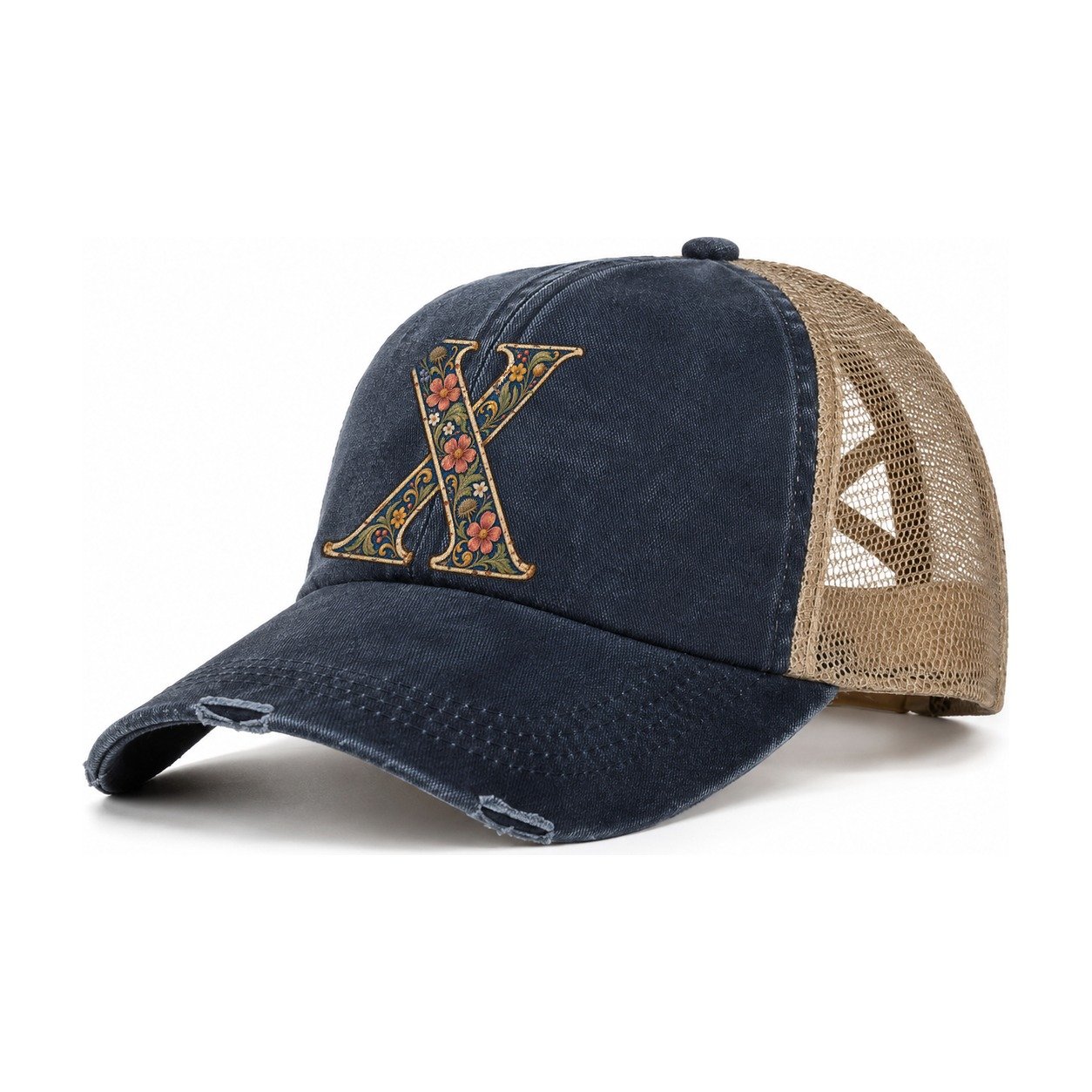 Wildflower X Monogram Women's Ponytail Trucker Hat – Navy Khaki