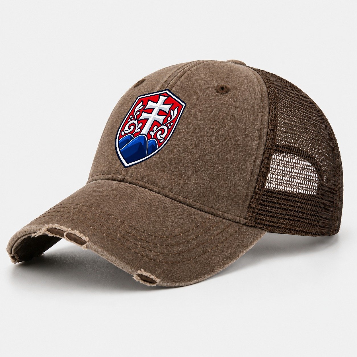Slovakia Minimal Emblem Country Logos Washed Trucker Hat – Coffee