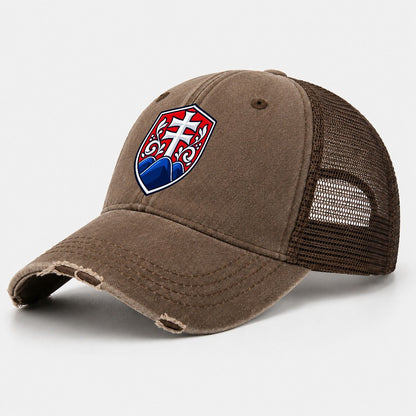 Slovakia Minimal Emblem Country Logos Washed Trucker Hat – Coffee