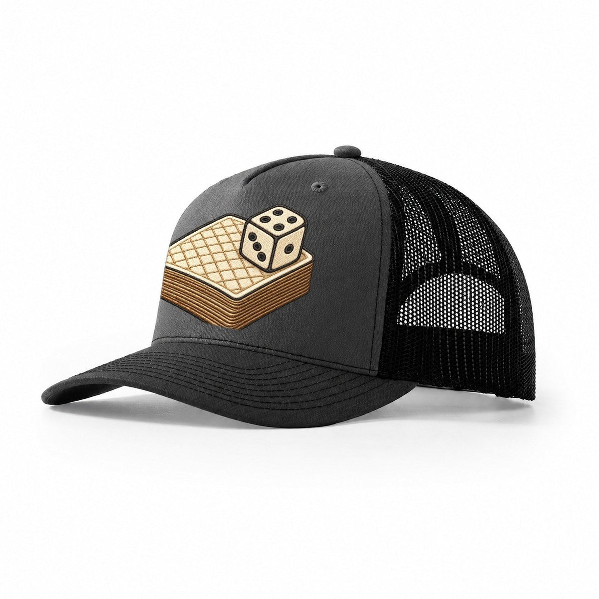 Face Down Card Deck With A Die On Top Board Games Trucker Hat – Dark Grey Black
