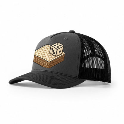 Face Down Card Deck With A Die On Top Board Games Trucker Hat – Dark Grey Black
