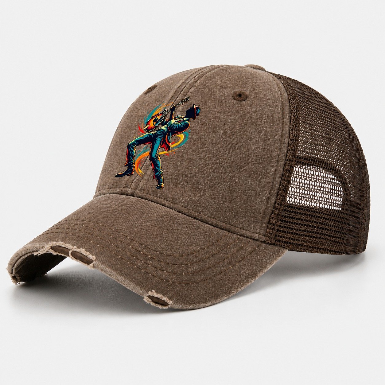 Mandolin Icon Music Instruments Washed Trucker Hat – Coffee