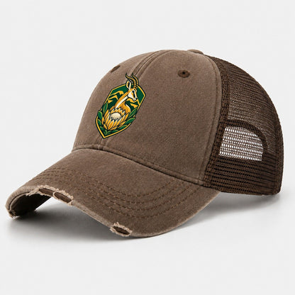 South Africa Minimal Emblem Country Logos Washed Trucker Hat – Coffee