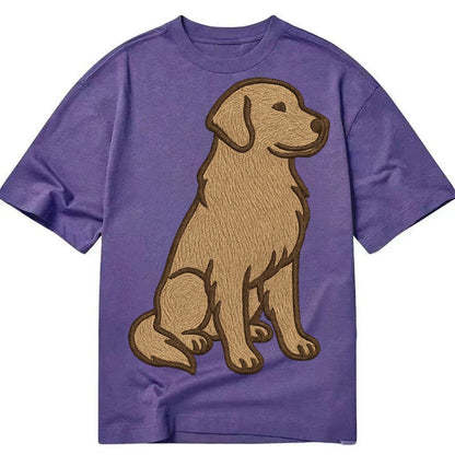 Golden Retriever Classic Golden Embroidered Sitting Pose Classic T-shirt – Purple