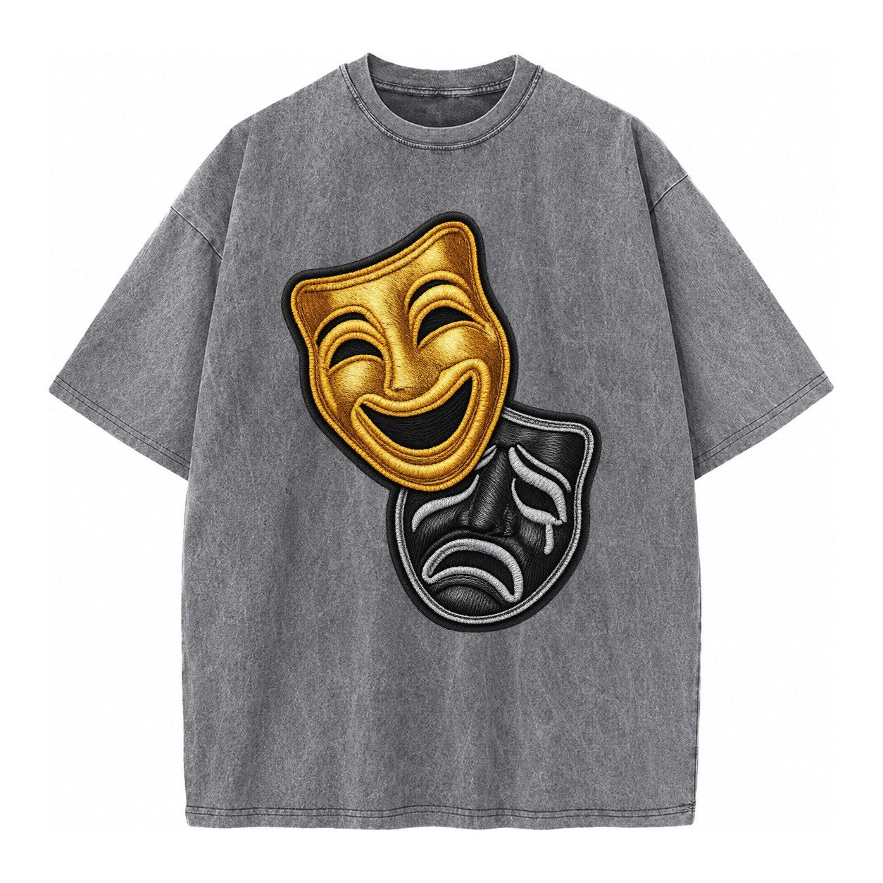 Broadway Masks Comedy Tragedy Masks In Gold And Black Theate Vintage T-shirt – Grey