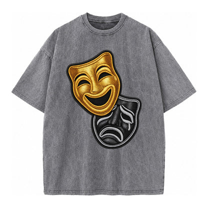 Broadway Masks Comedy Tragedy Masks In Gold And Black Theate Vintage T-shirt – Grey