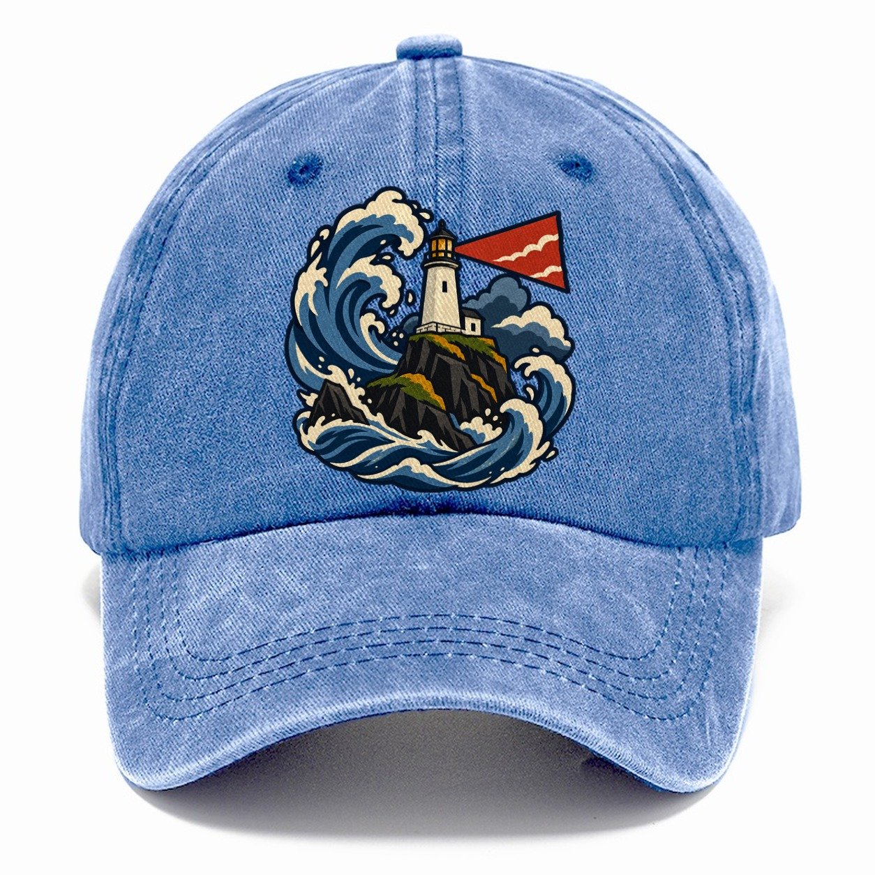 Hebridean Lighthouse And Storm Wave Uk Culture Heritage Classic Cap – Summer Sky