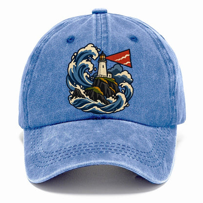 Hebridean Lighthouse And Storm Wave Uk Culture Heritage Classic Cap – Summer Sky
