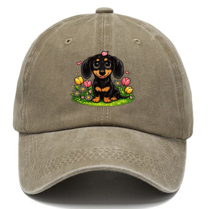 Dachshund Spring Flowers Classic Cap – Warm Sand