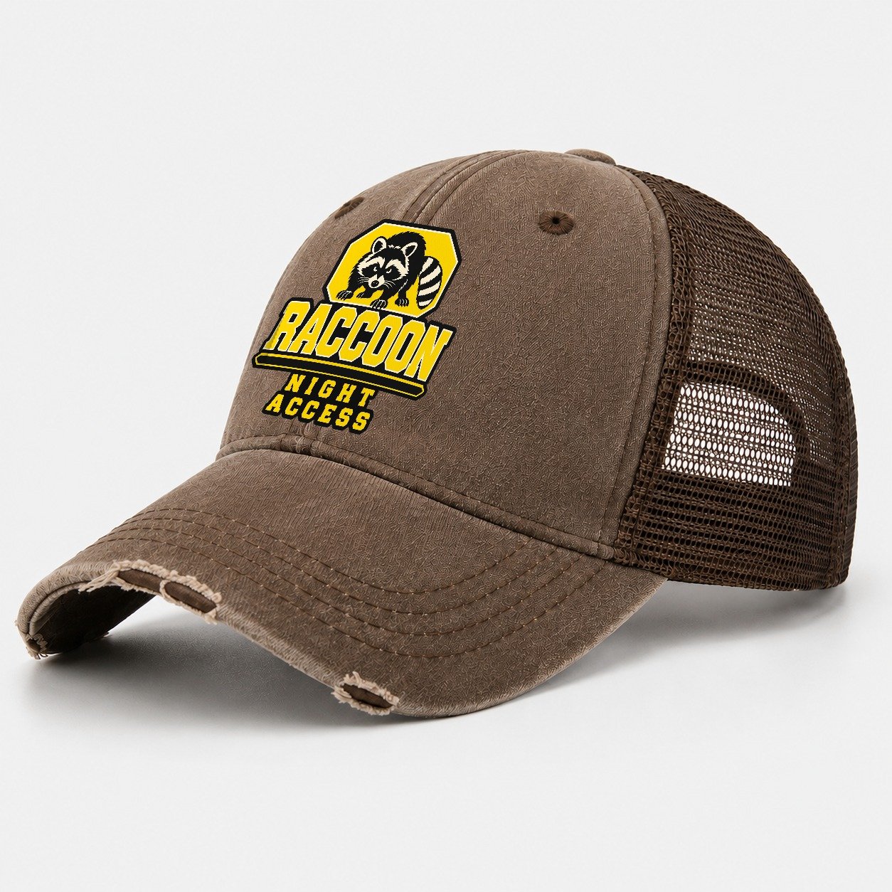 Raccoon Night Access Heavy Duty Washed Trucker Hat – Coffee