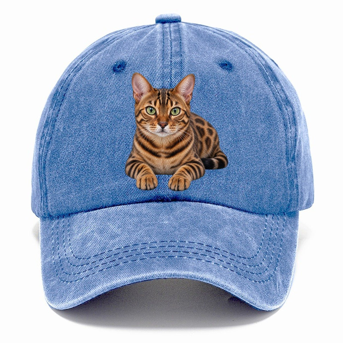 Bengal Reclining Paws Forward Realistic Cat Portrait Classic Cap – Summer Sky
