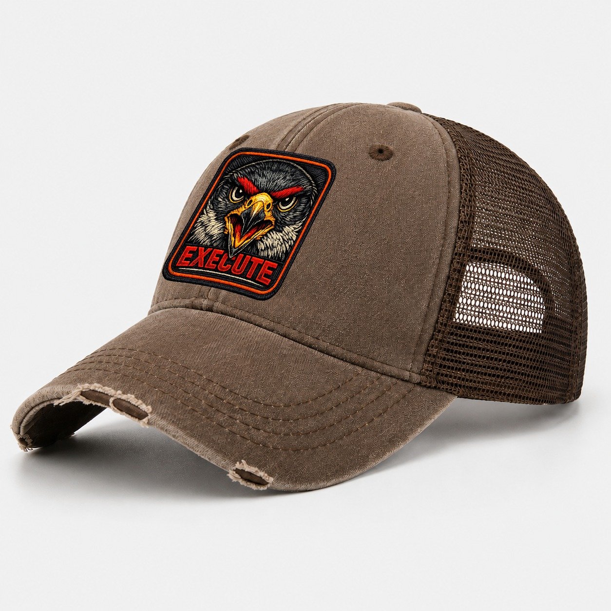 Falcon Execute Badge Washed Trucker Hat – Coffee