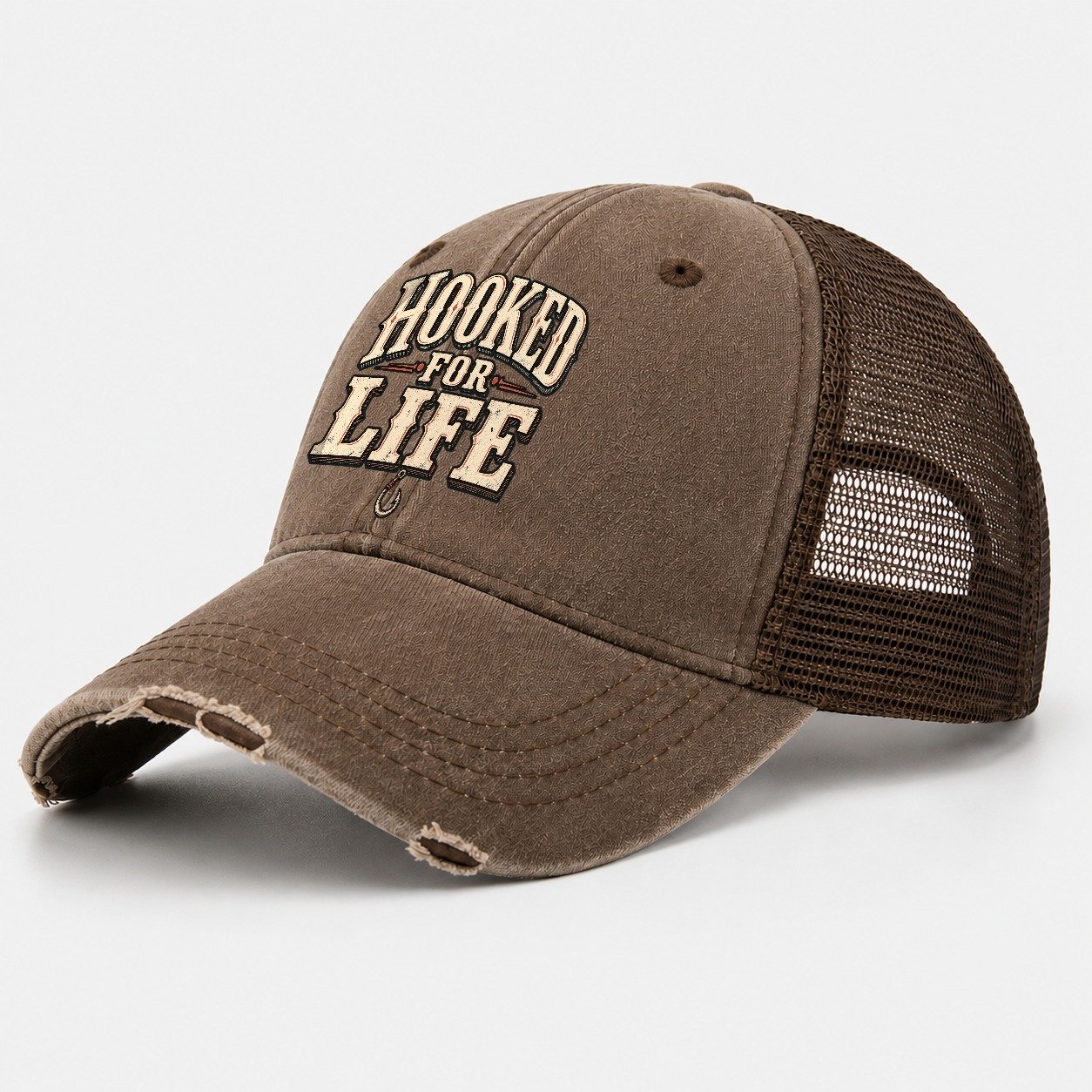 Hooked For Life American Wit Washed Trucker Hat – Coffee