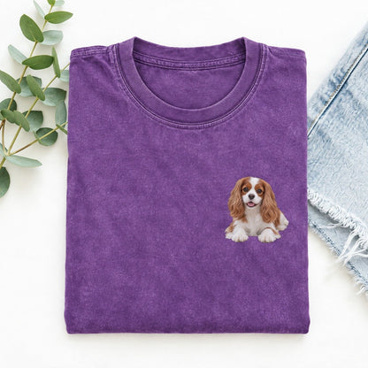 Cavalier Spaniel Lying Down Left Chest Vintage T-shirt – Purple