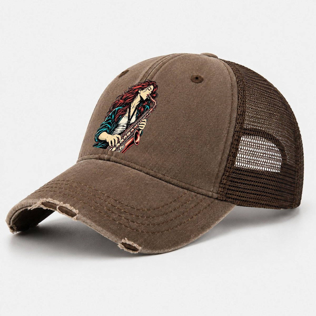 Red-Haired Saxophonist Washed Trucker Hat – Coffee