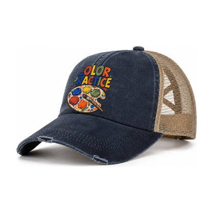 Color Practice Clay Color Makers Women's Ponytail Trucker Hat – Navy Khaki