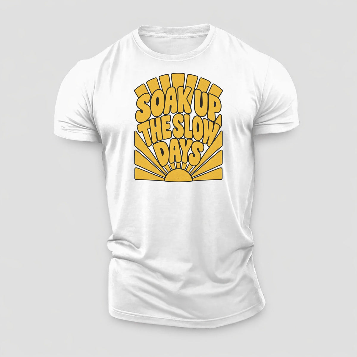Soak Up The Slow Days Sunburst Sayings Cotton T-Shirt – White