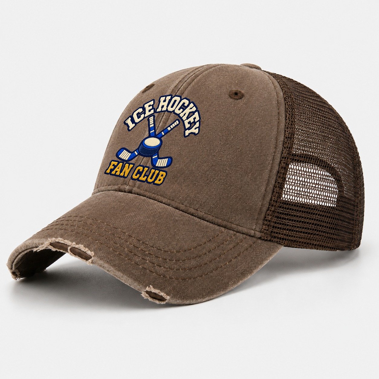 Ice Hockey Fan Club Washed Trucker Hat – Coffee