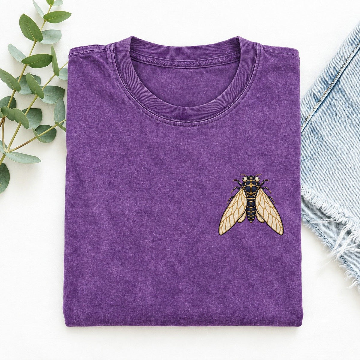 Cicada Wing Lantern Left Chest Vintage T-shirt – Purple