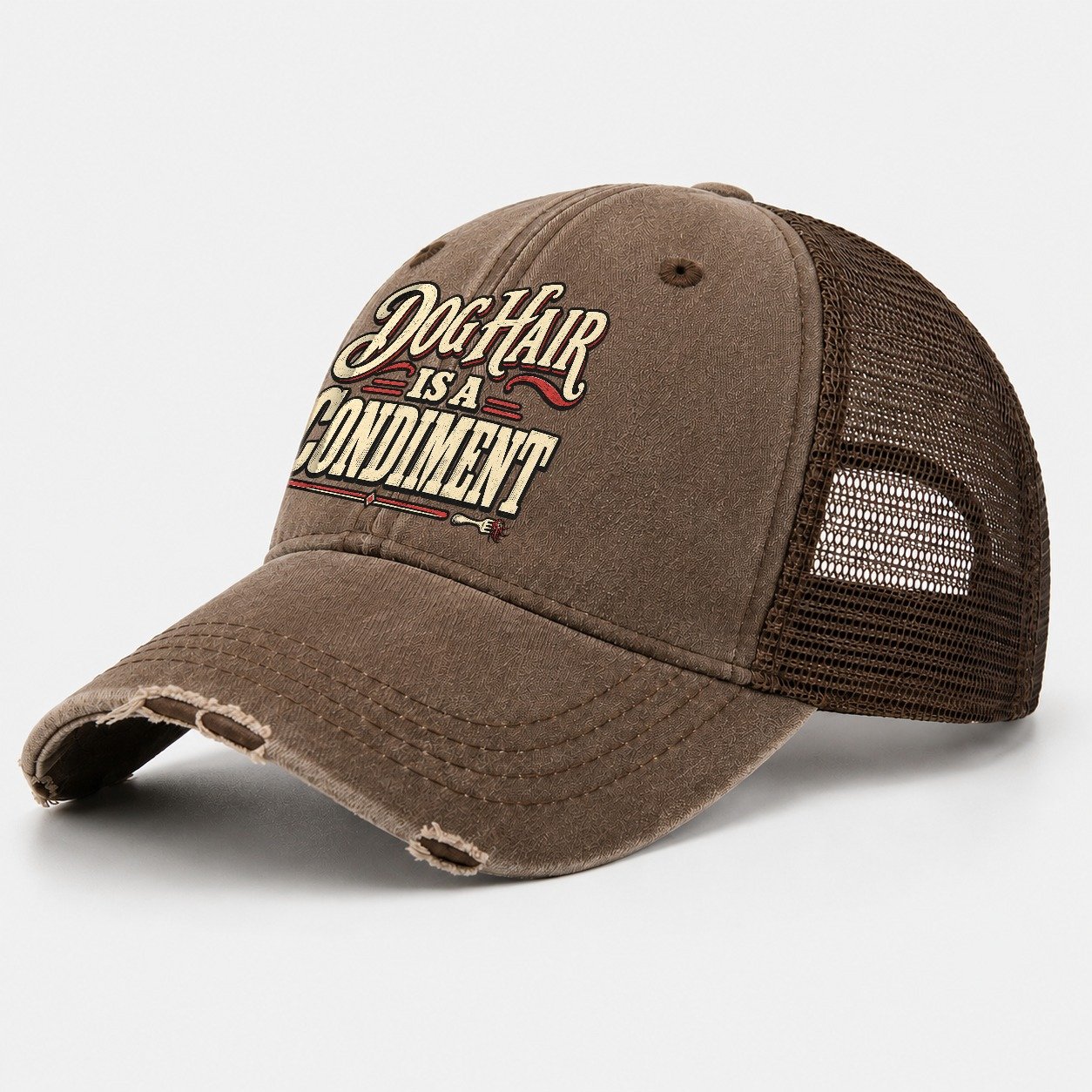 Dog Hair Is A Condiment American Wit Washed Trucker Hat – Coffee