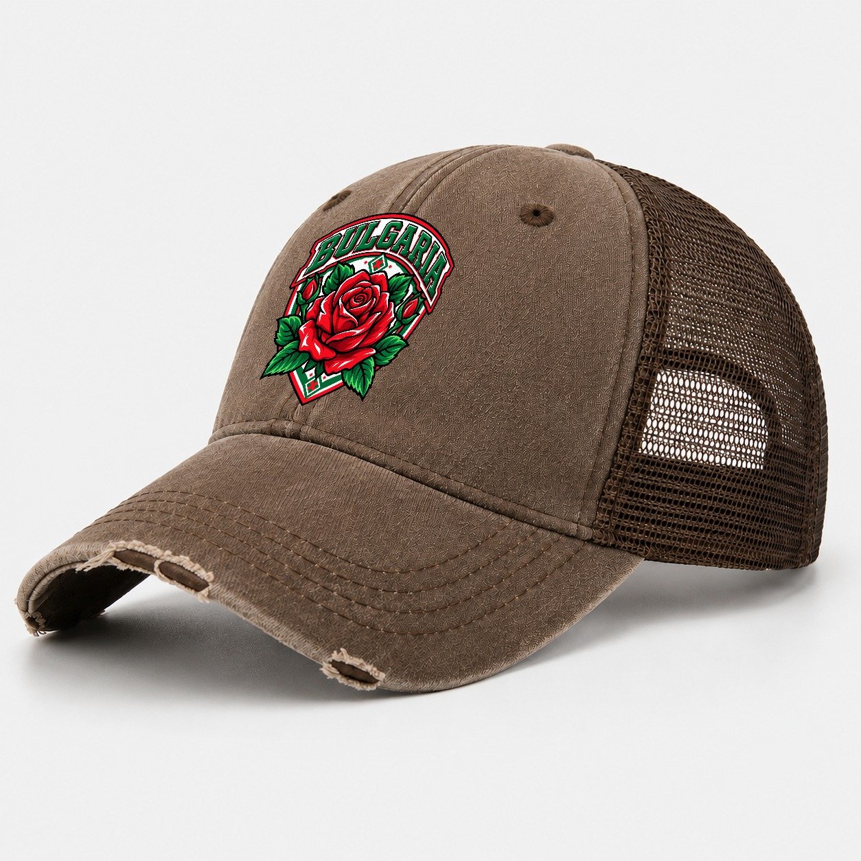 Bulgaria Retro Badge Country Logos Washed Trucker Hat – Coffee