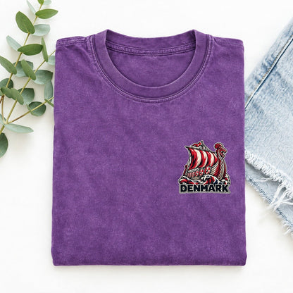 Denmark Country Pride Left Chest Vintage T-shirt – Purple