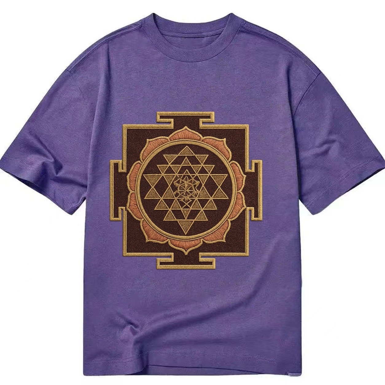 Sri Yantra Hindu Geometry Red And Gold Thread Divine Feminin Classic T-shirt – Purple
