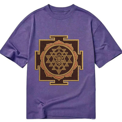 Sri Yantra Hindu Geometry Red And Gold Thread Divine Feminin Classic T-shirt – Purple