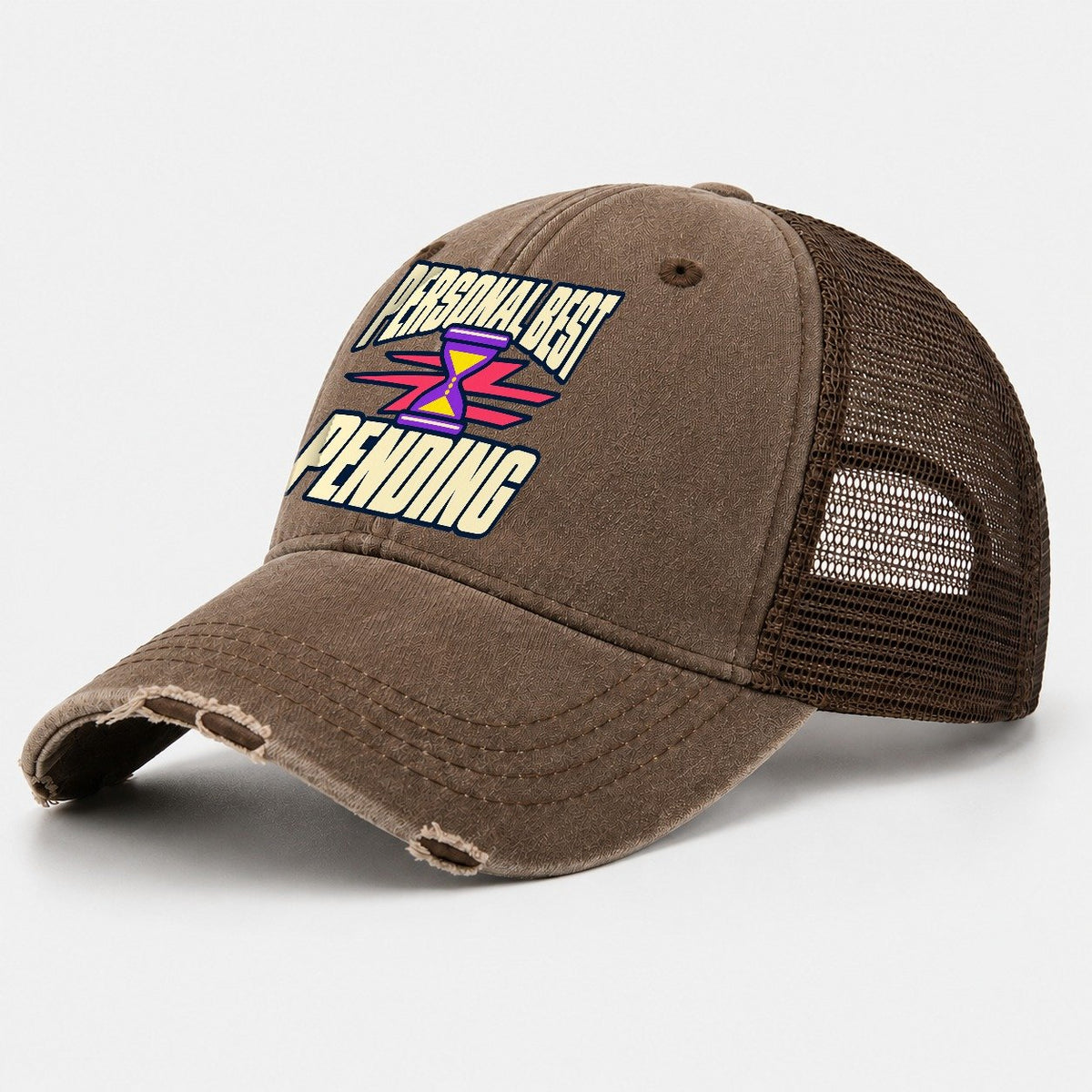 Personal Best Pending 90S Running Clubs Washed Trucker Hat – Coffee