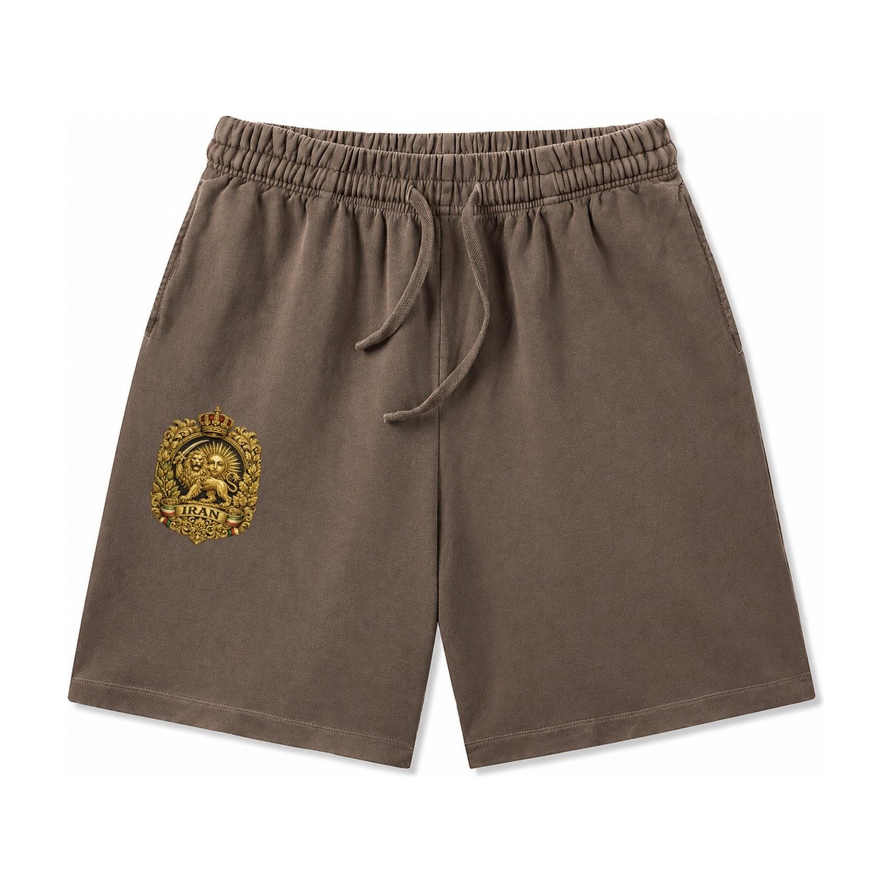 Iran Lion Sun Badge Washed Shorts – Coffee