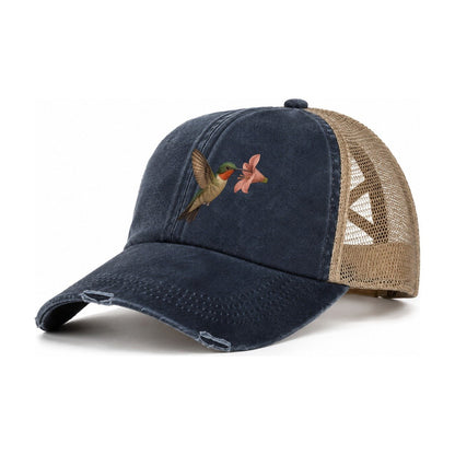 Hummingbird Haven Women's Ponytail Trucker Hat – Navy Khaki