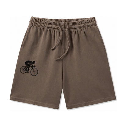 Cyclist Sprinting In Racing Position Washed Shorts – Coffee