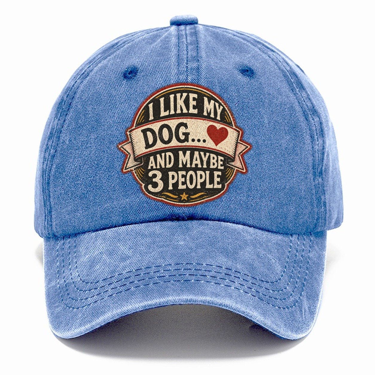 Dog and Maybe 3 People Vintage Badge Classic Cap – Summer Sky