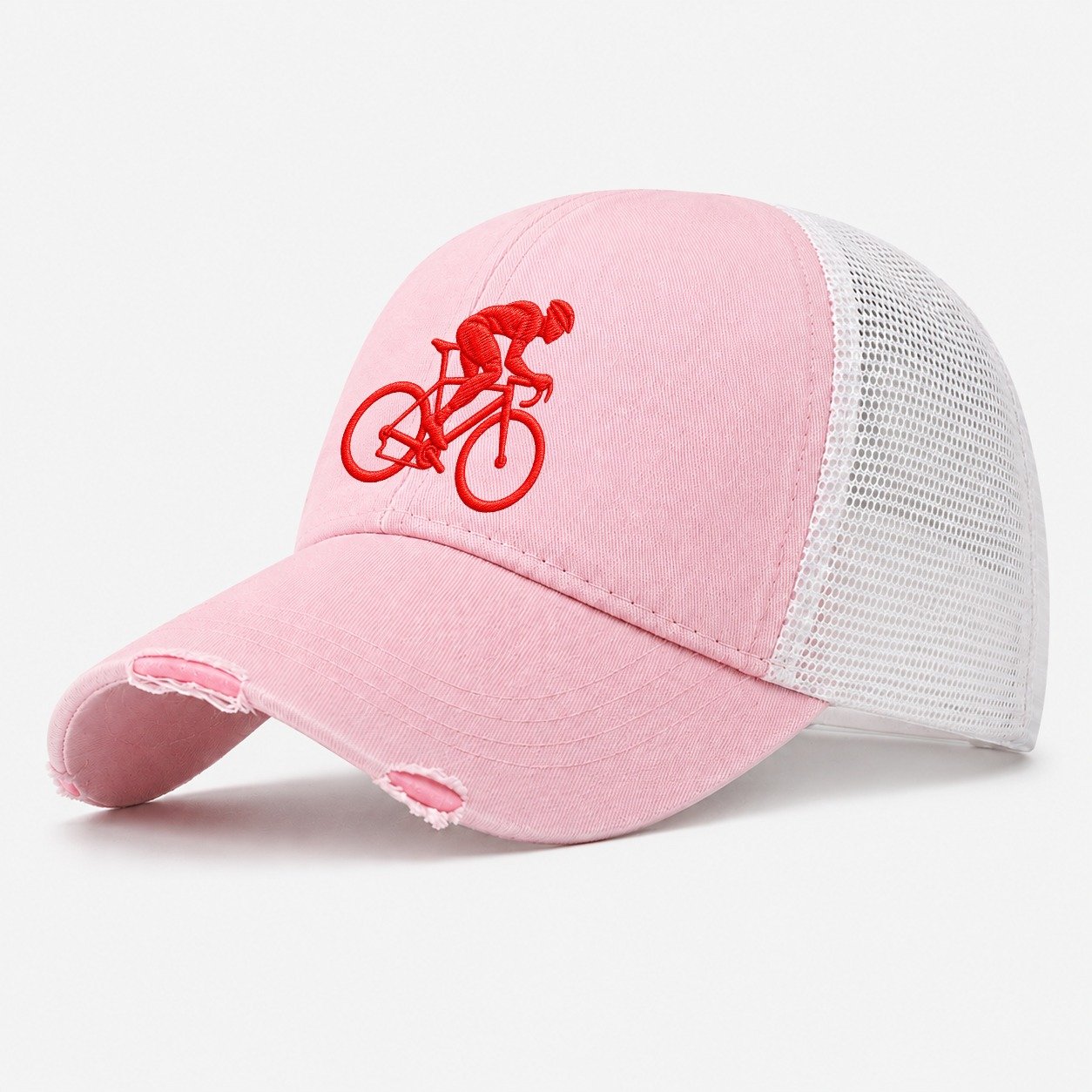 Road Cyclist Sprint Tuck Micro Motion Mark Washed Trucker Hat – Light Pink