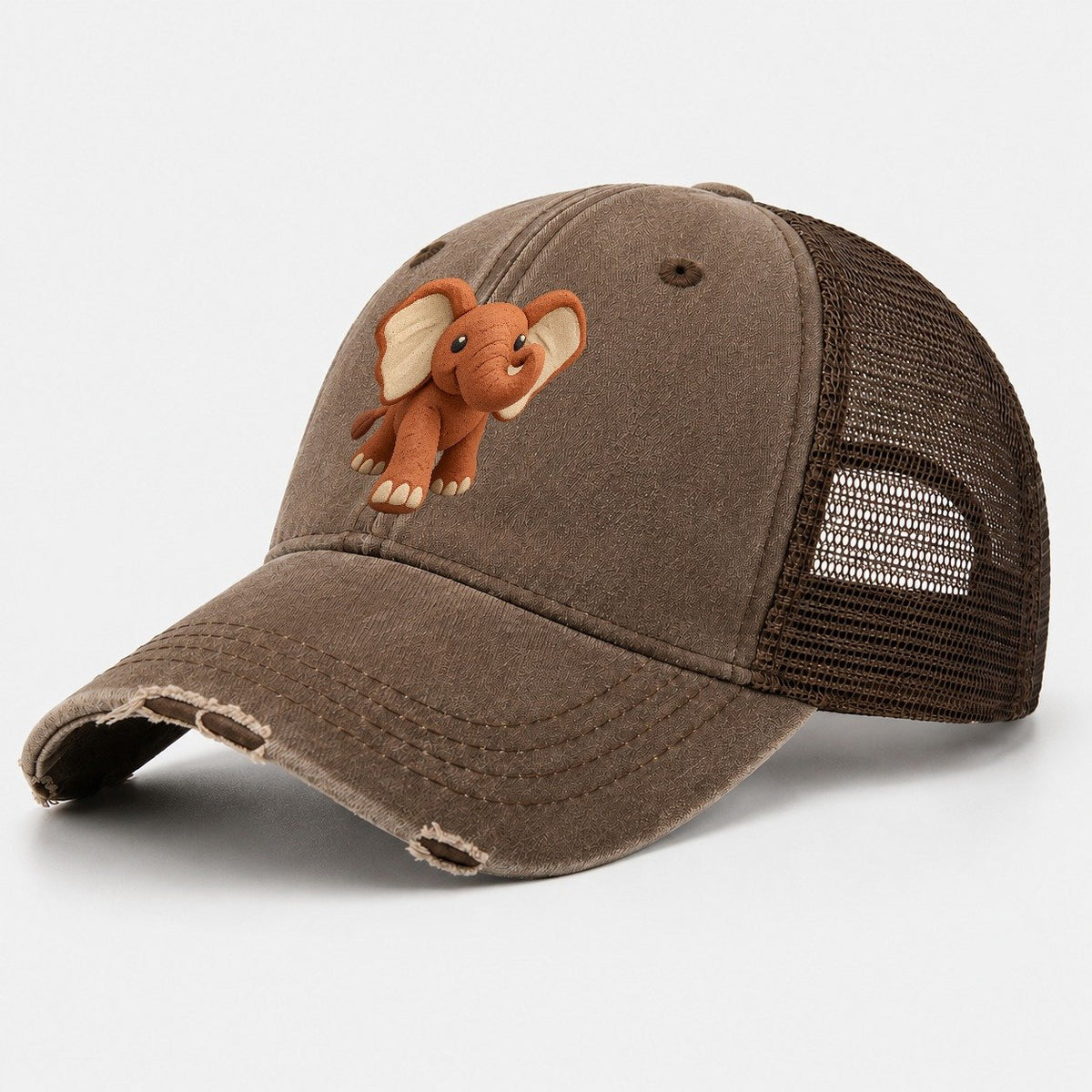 Elephant Trunk Tap Washed Trucker Hat – Coffee